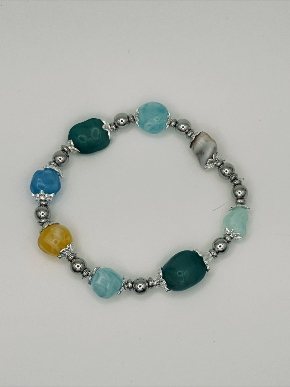 Multicolor Beaded Stretch Bracelet with Silver Accents - Women Jewelry